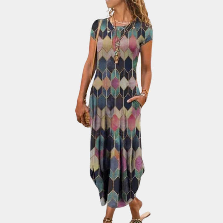 Cypriane | Robe maxi élégante et légère avec imprimé abstrait moderne pour femmes