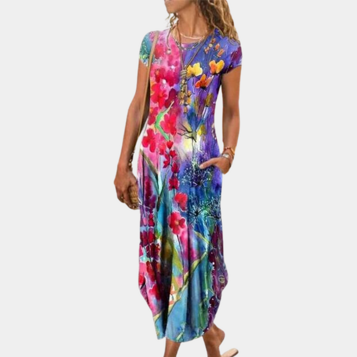 Cypriane | Robe maxi élégante et légère avec imprimé abstrait moderne pour femmes