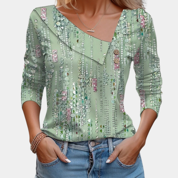Thevanya | Blouse élégante pour dames avec imprimé floral et manches longues - Top élégant et raffiné