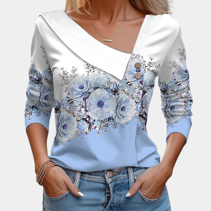 Thevanya | Blouse élégante pour dames avec imprimé floral et manches longues - Top élégant et raffiné
