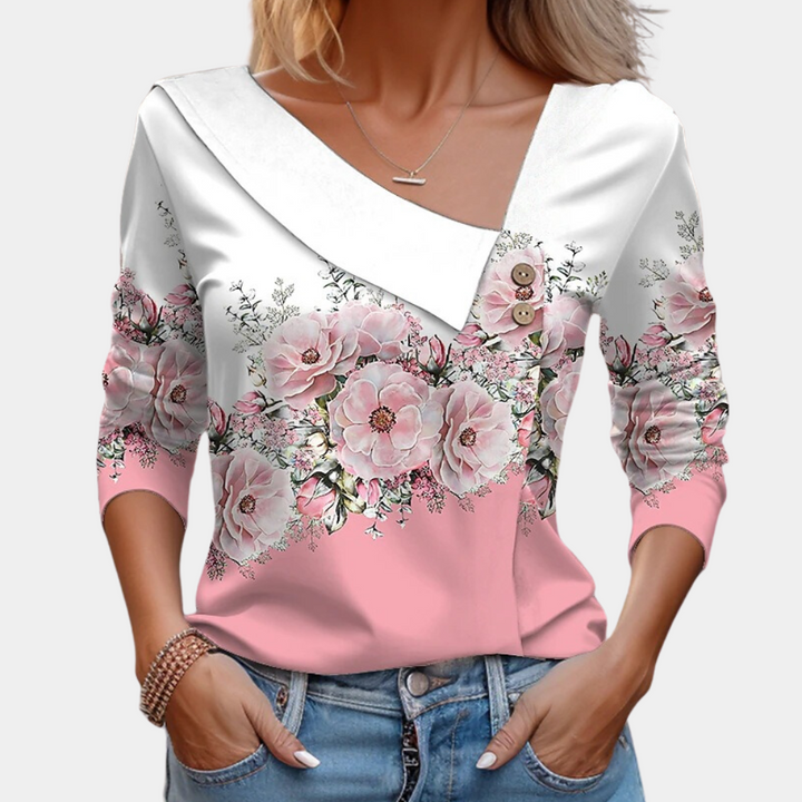 Thevanya | Blouse élégante pour dames avec imprimé floral et manches longues - Top élégant et raffiné