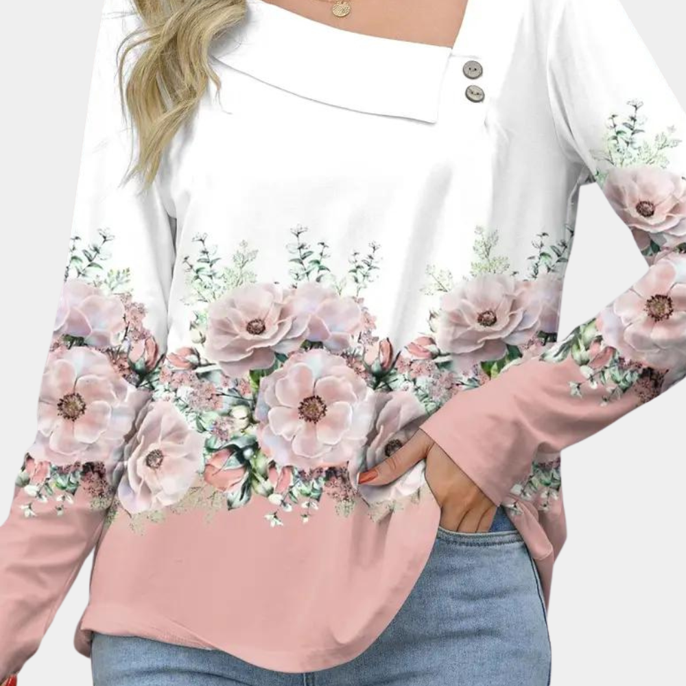 Thevanya | Blouse élégante pour dames avec imprimé floral et manches longues - Top élégant et raffiné