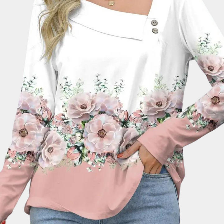 Thevanya | Blouse élégante pour dames avec imprimé floral et manches longues - Top élégant et raffiné