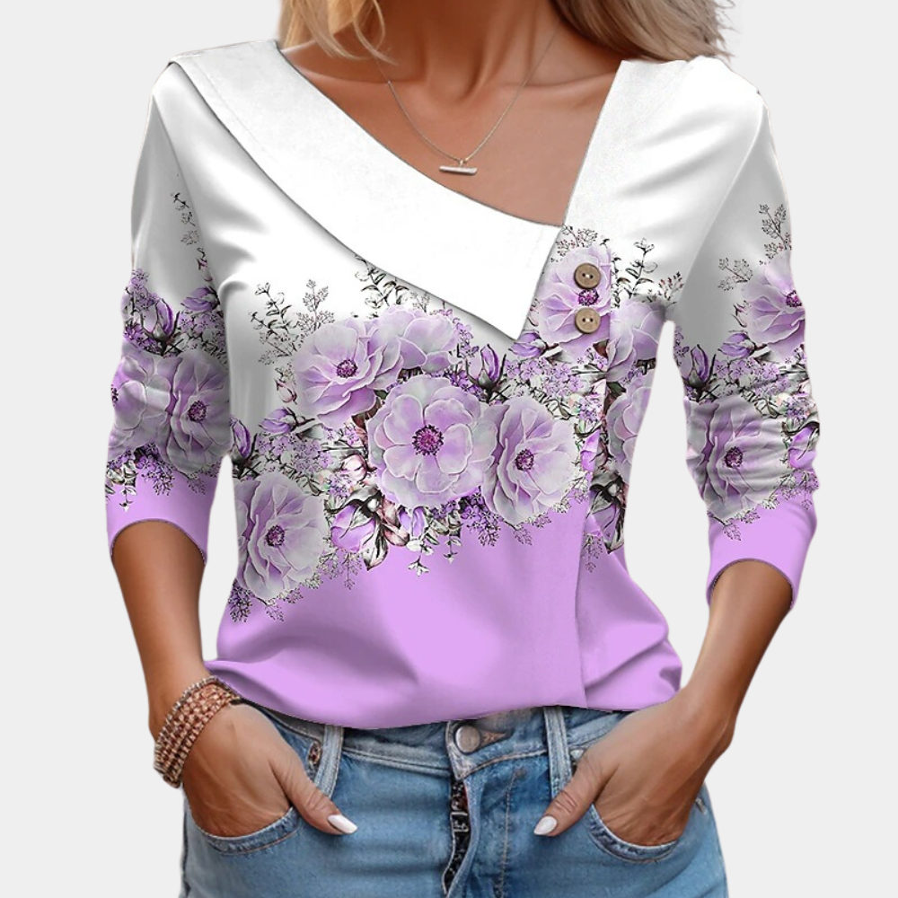 Thevanya | Blouse élégante pour dames avec imprimé floral et manches longues - Top élégant et raffiné
