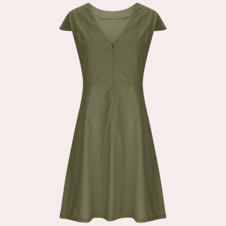 Agnete | Robe Midi Élégante à Manches Courtes - Parfaite pour des Looks Estivaux Décontractés et Élégants