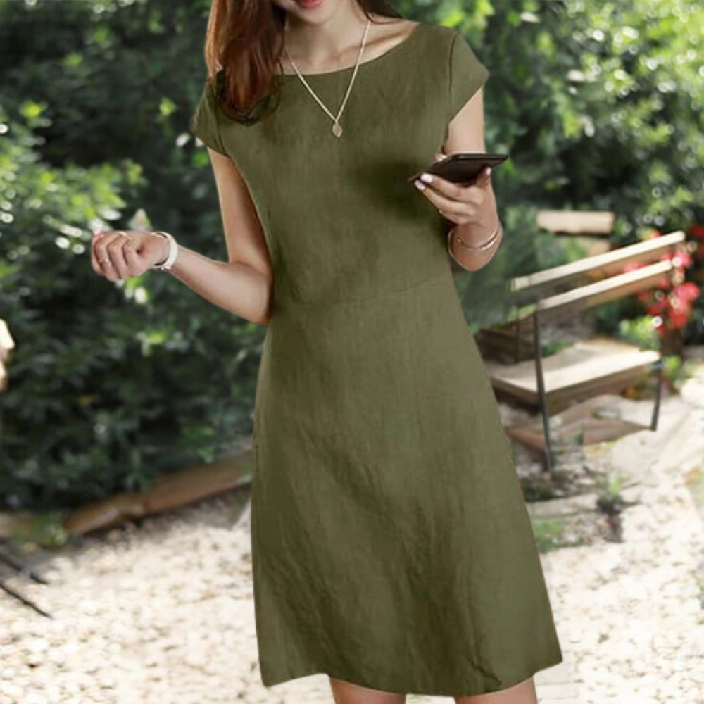 Agnete | Robe Midi Élégante à Manches Courtes - Parfaite pour des Looks Estivaux Décontractés et Élégants