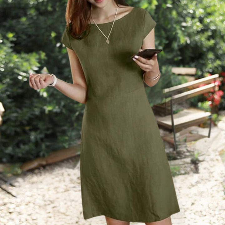 Agnete | Robe Midi Élégante à Manches Courtes - Parfaite pour des Looks Estivaux Décontractés et Élégants