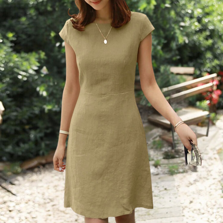 Agnete | Robe Midi Élégante à Manches Courtes - Parfaite pour des Looks Estivaux Décontractés et Élégants