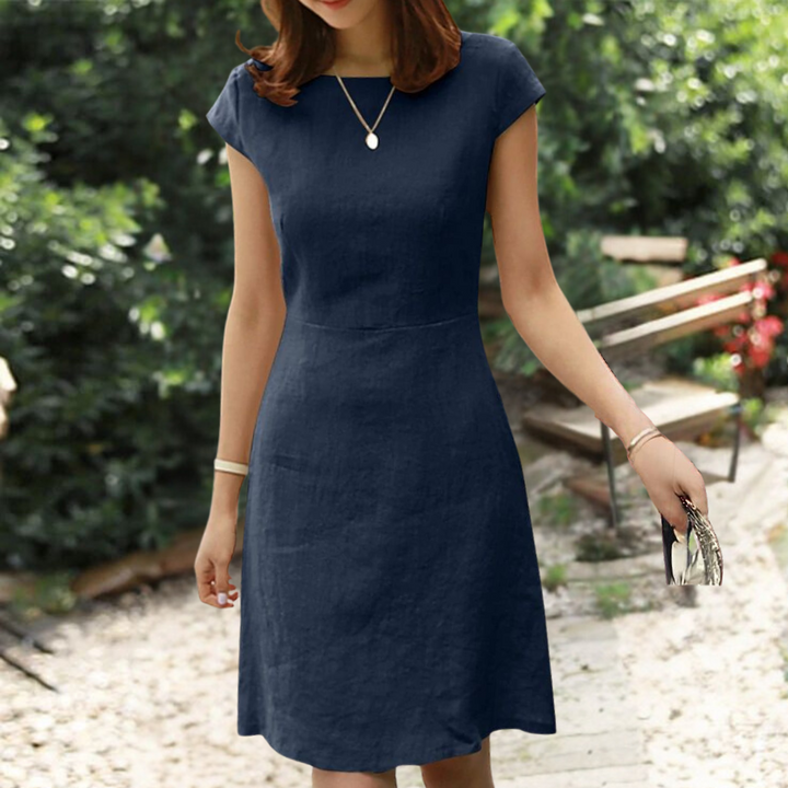 Agnete | Robe Midi Élégante à Manches Courtes - Parfaite pour des Looks Estivaux Décontractés et Élégants