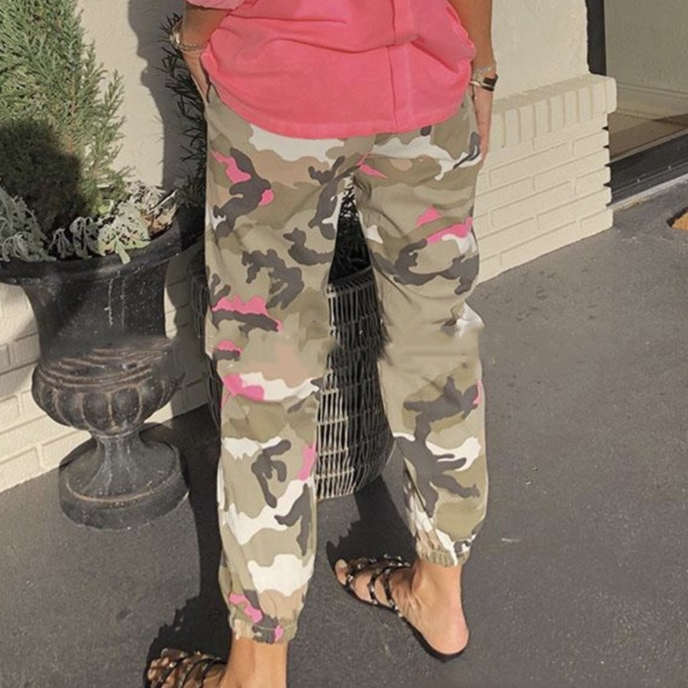 Myrsini - Pantalon camouflage pour femme élégant et confortable pour un look tendance