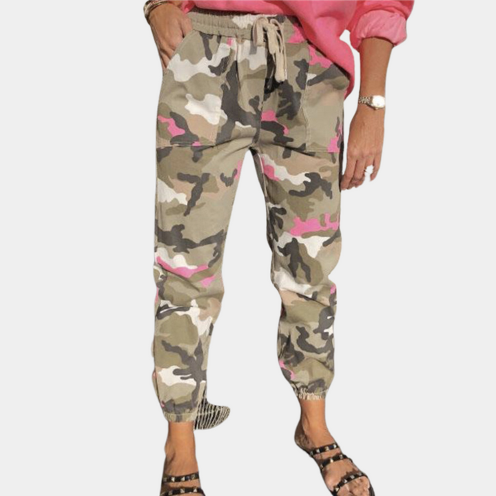 Myrsini - Pantalon camouflage pour femme élégant et confortable pour un look tendance