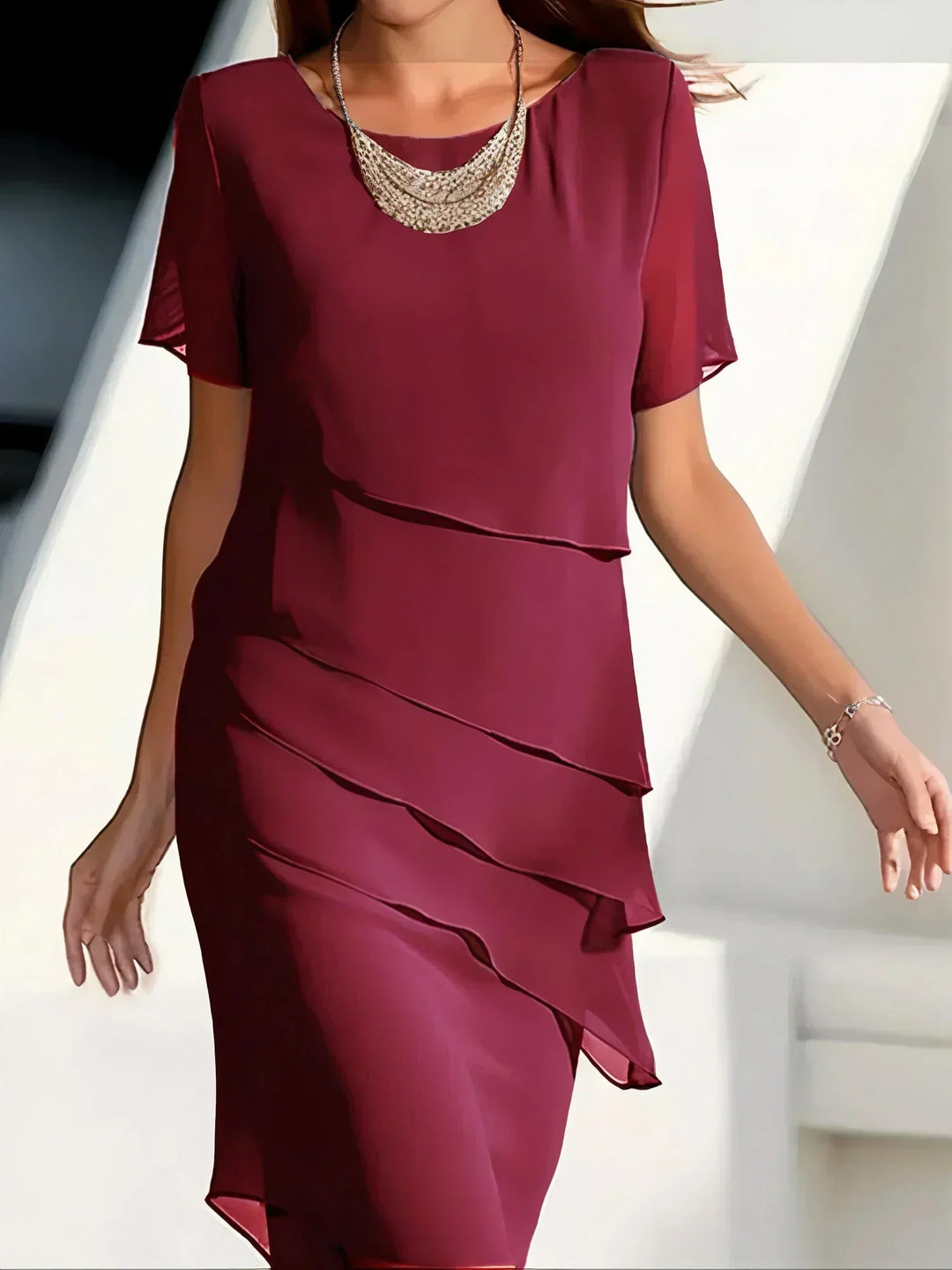 Marieke | Robe midi en chiffon à plusieurs couches - élégante, fluide et parfaite pour toutes les occasions