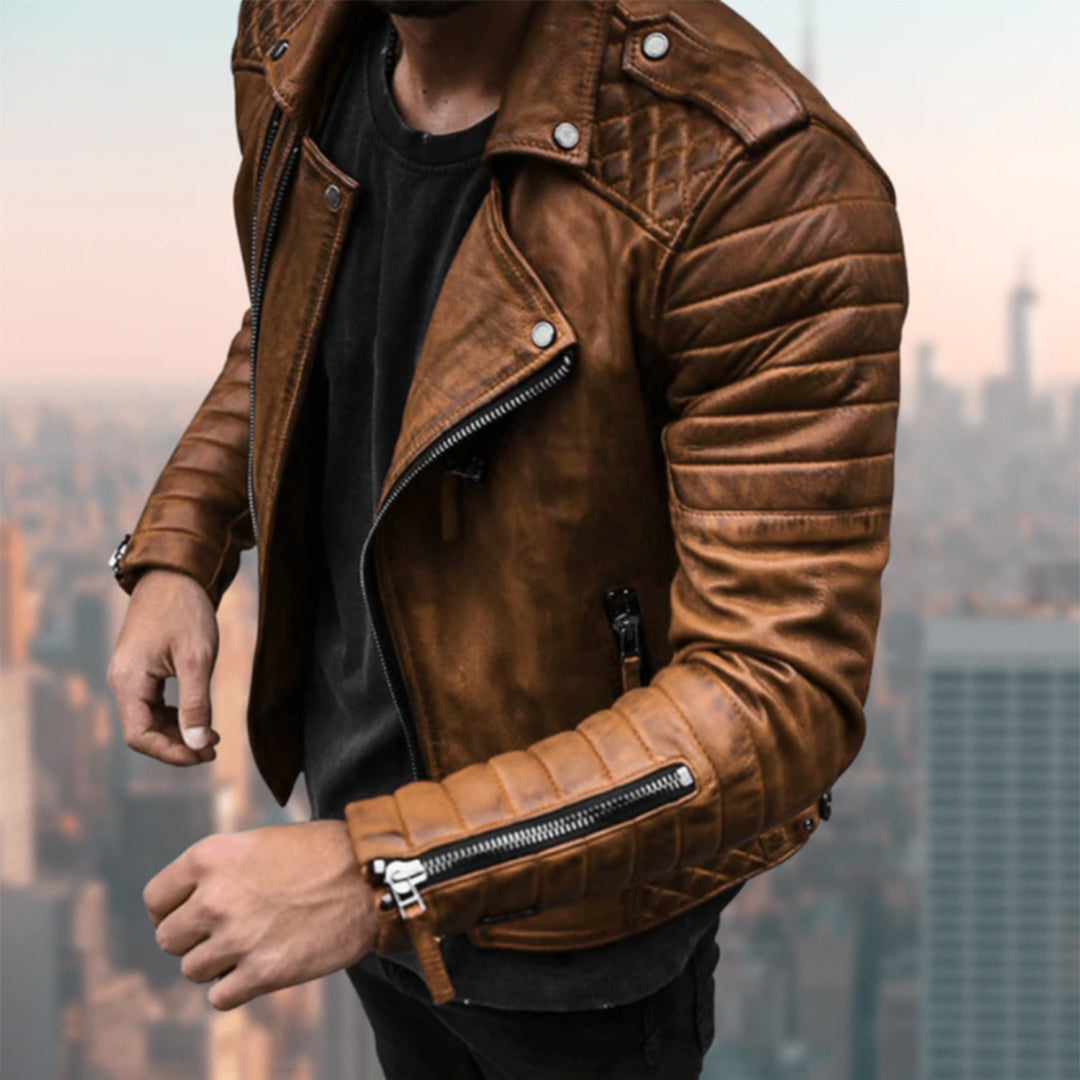 Veste en cuir de motard stylée pour homme - Collection CRUZ
