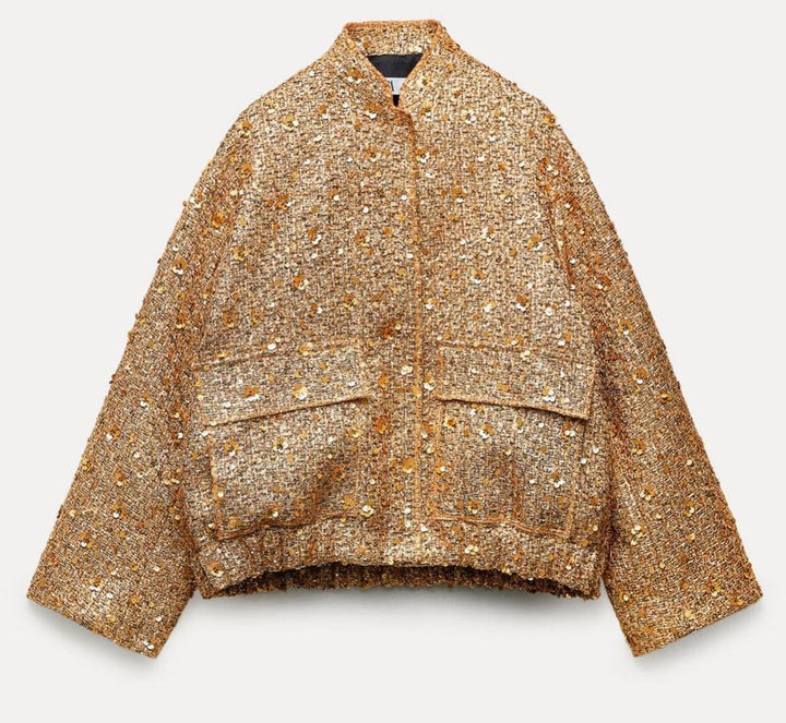Blazer Élégant Janah avec Détails Scintillants en Or Brillant
