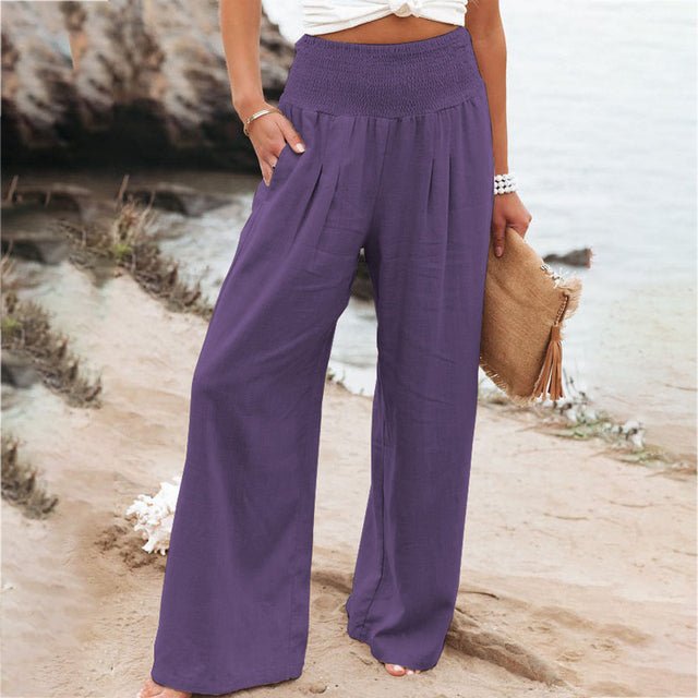 Pantalon d'été léger et confortable avec taille froncé pour un look décontracté.