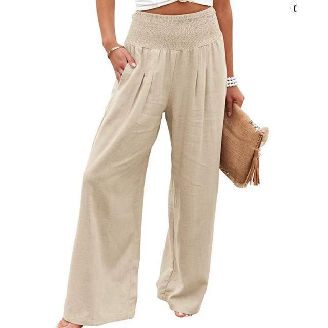 Pantalon d'été léger et confortable avec taille froncé pour un look décontracté.