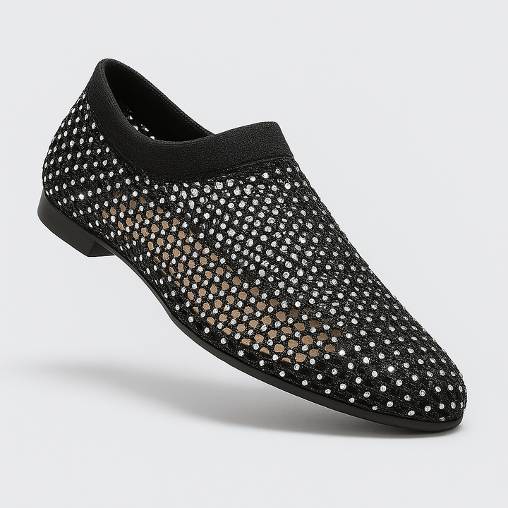 Jeane | Élégantes ballerines en mesh avec des accents de diamants scintillants