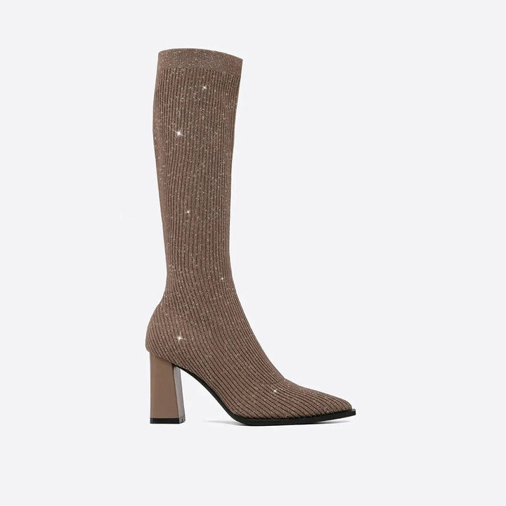 AMELIA - Bottes hautes en tricot tendance avec talon bloc confortable