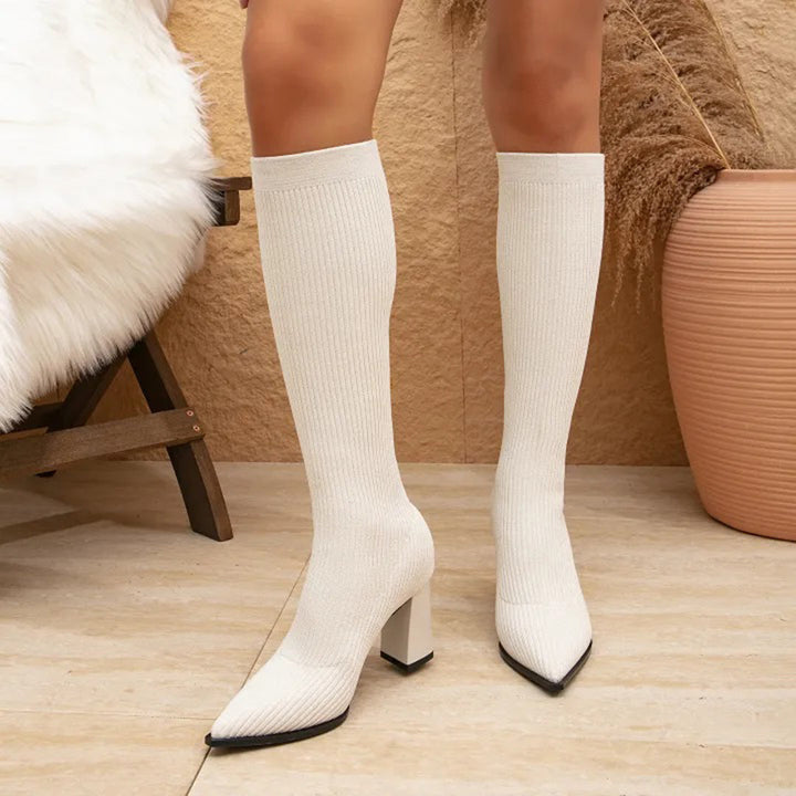 AMELIA - Bottes hautes en tricot tendance avec talon bloc confortable