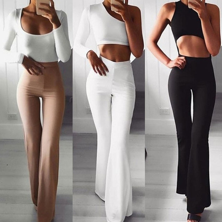 Pantalon Évasé Taille Haute pour Femmes - Pantalon Élastique Élégant pour un Look Tendance et Sophistiqué