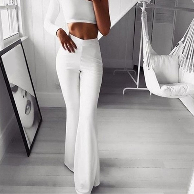 Pantalon Évasé Taille Haute pour Femmes - Pantalon Élastique Élégant pour un Look Tendance et Sophistiqué
