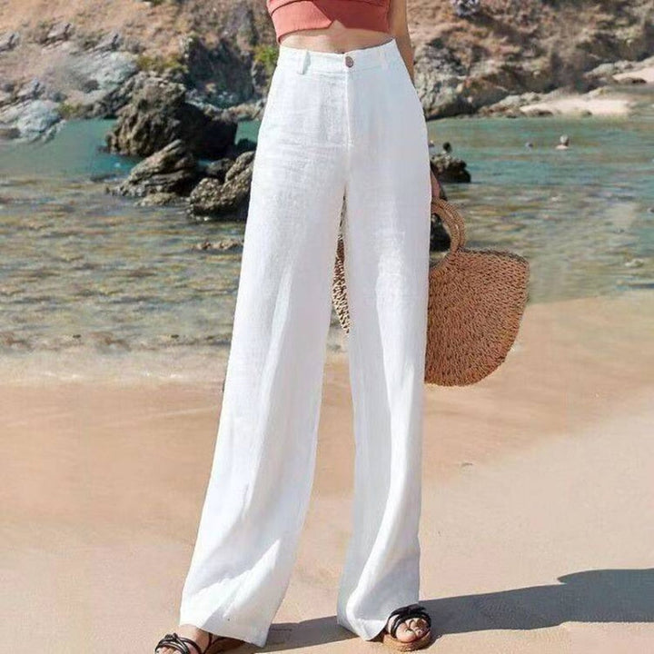 Pantalon en Lin pour Femmes Élégant - Pantalon d'Été Confortable et Ample Taille Haute