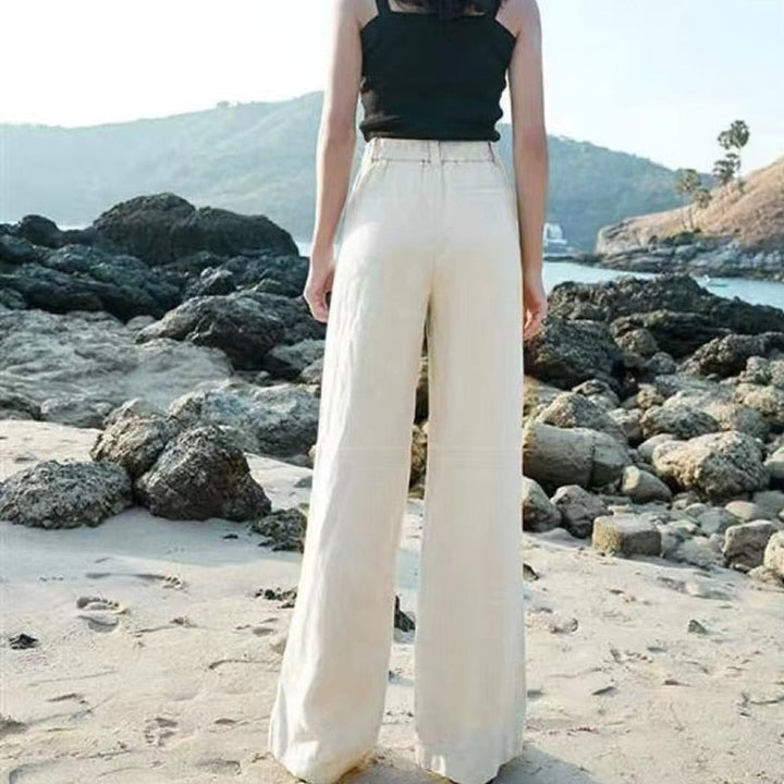 Pantalon en Lin pour Femmes Élégant - Pantalon d'Été Confortable et Ample Taille Haute