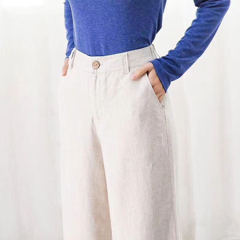 Pantalon en Lin pour Femmes Élégant - Pantalon d'Été Confortable et Ample Taille Haute