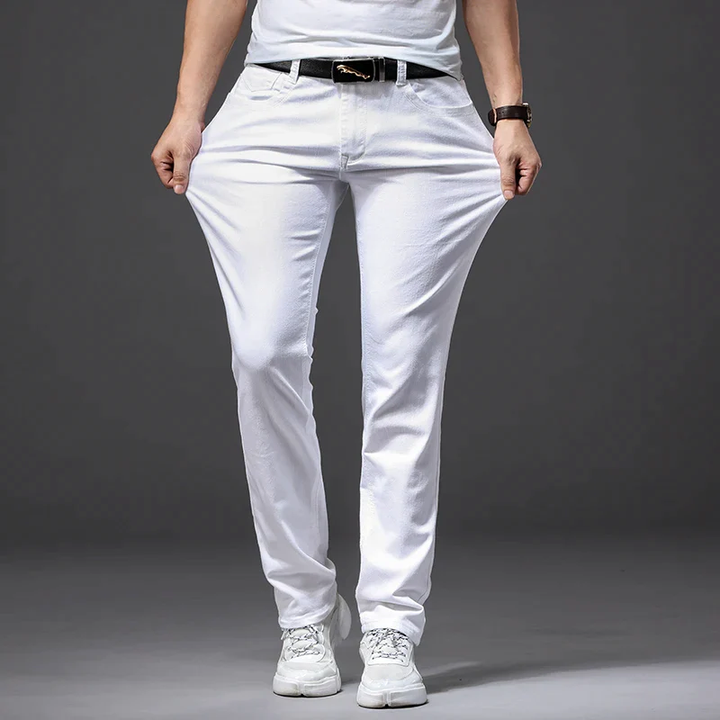 Pantaloons en Denim Élastique Blanc Élégant - Confort et Style pour Toutes les Occasions