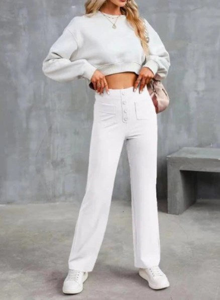 Pantalon Large Taille Haute - Un Pantalon Décontracté Confortable et Stylé pour Chaque Occasion