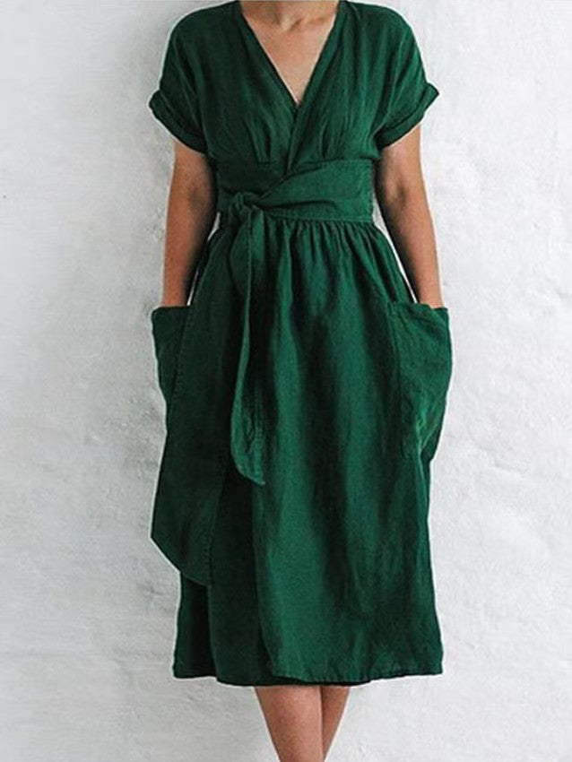 Marita | Élégante robe de chambre midi en coton avec décolleté en V et design sans manches - Confortable et stylée