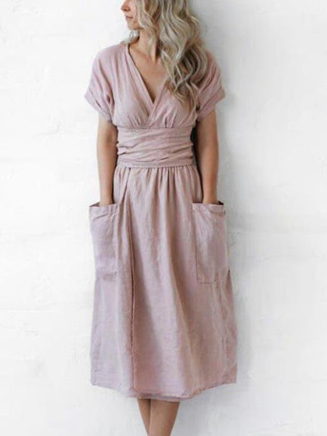 Marita | Élégante robe de chambre midi en coton avec décolleté en V et design sans manches - Confortable et stylée