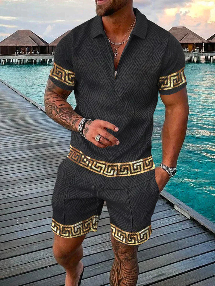 Ensemble Twill pour hommes 2 pièces avec zip et manches courtes - look décontracté élégant