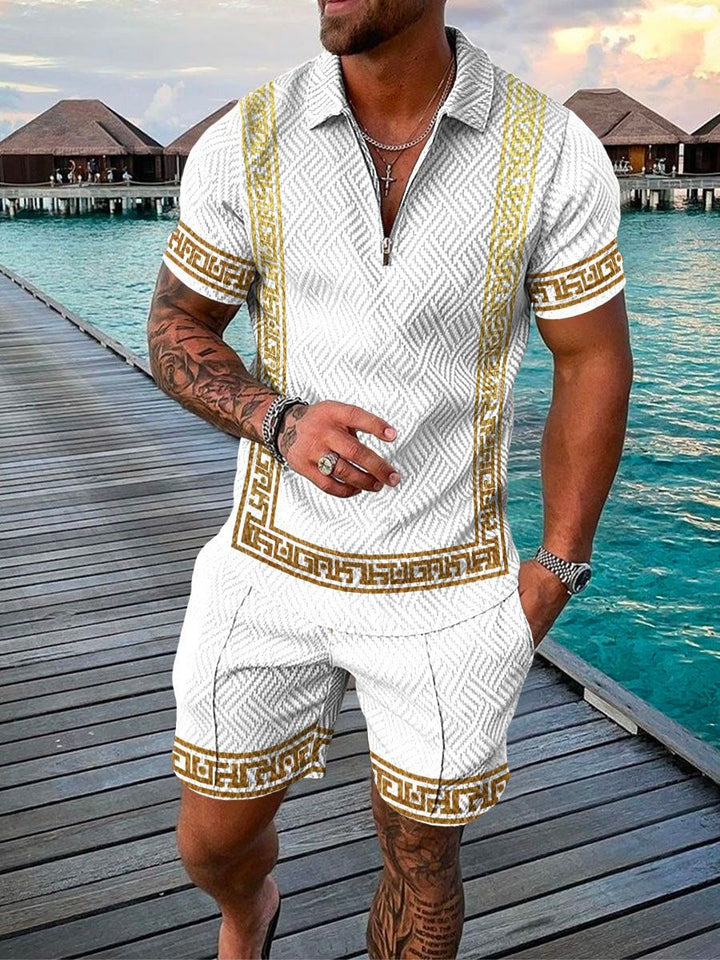 Ensemble Twill pour hommes 2 pièces avec zip et manches courtes - look décontracté élégant