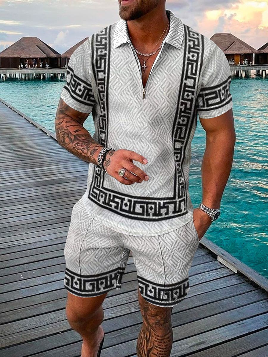 Ensemble Twill pour hommes 2 pièces avec zip et manches courtes - look décontracté élégant