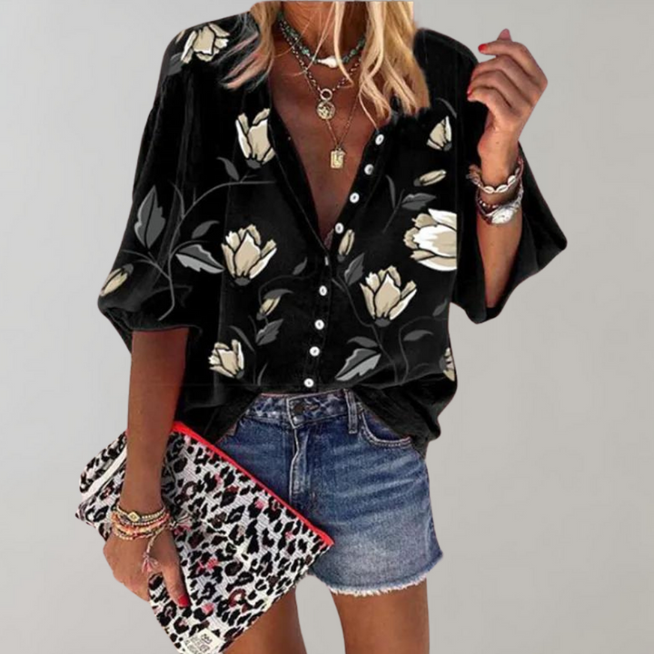 Blouse à Imprimé Floral pour Femmes Graziella - Top Décontracté, Ample et Élégant, Parfait pour l'Été