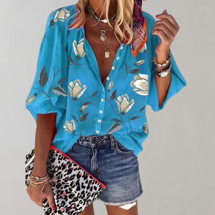 Blouse à Imprimé Floral pour Femmes Graziella - Top Décontracté, Ample et Élégant, Parfait pour l'Été