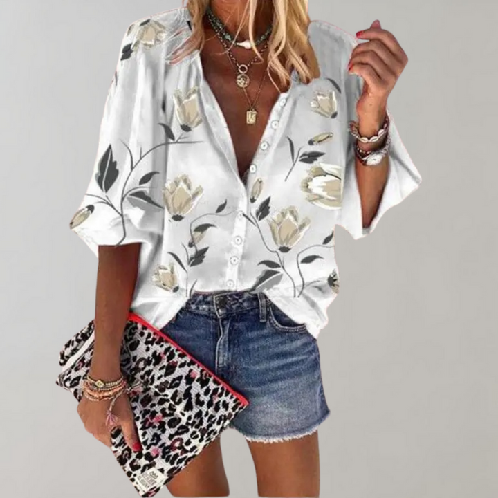 Blouse à Imprimé Floral pour Femmes Graziella - Top Décontracté, Ample et Élégant, Parfait pour l'Été