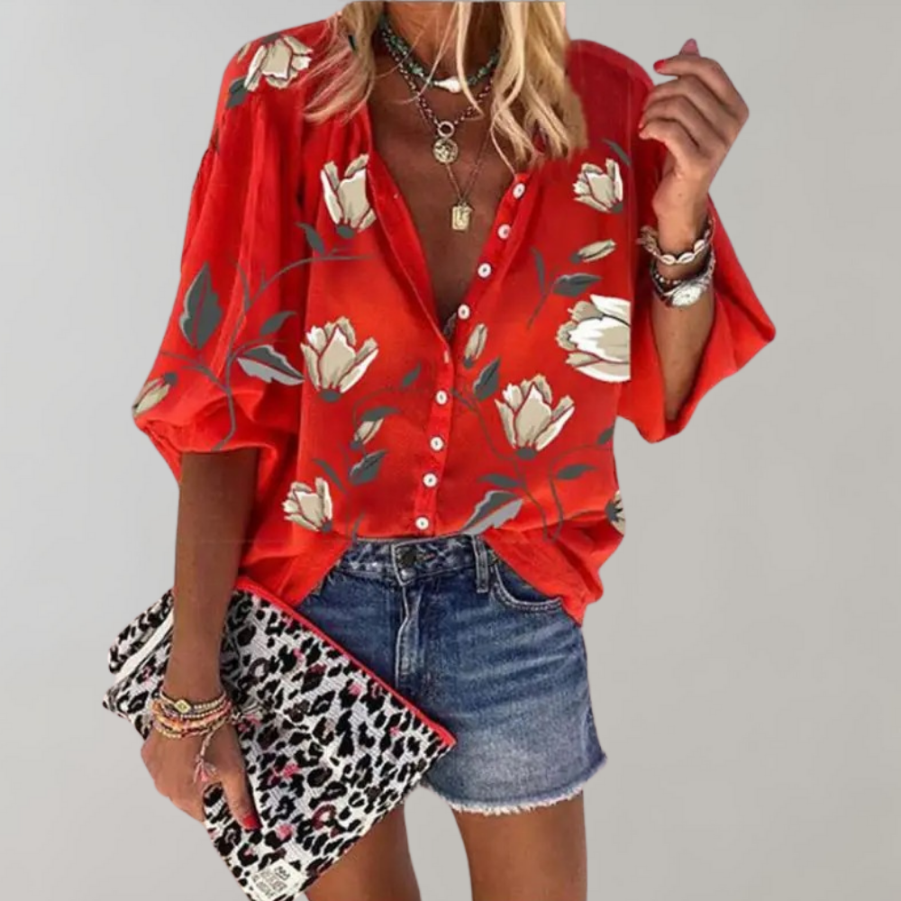 Blouse à Imprimé Floral pour Femmes Graziella - Top Décontracté, Ample et Élégant, Parfait pour l'Été