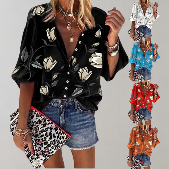 Blouse à Imprimé Floral pour Femmes Graziella - Top Décontracté, Ample et Élégant, Parfait pour l'Été