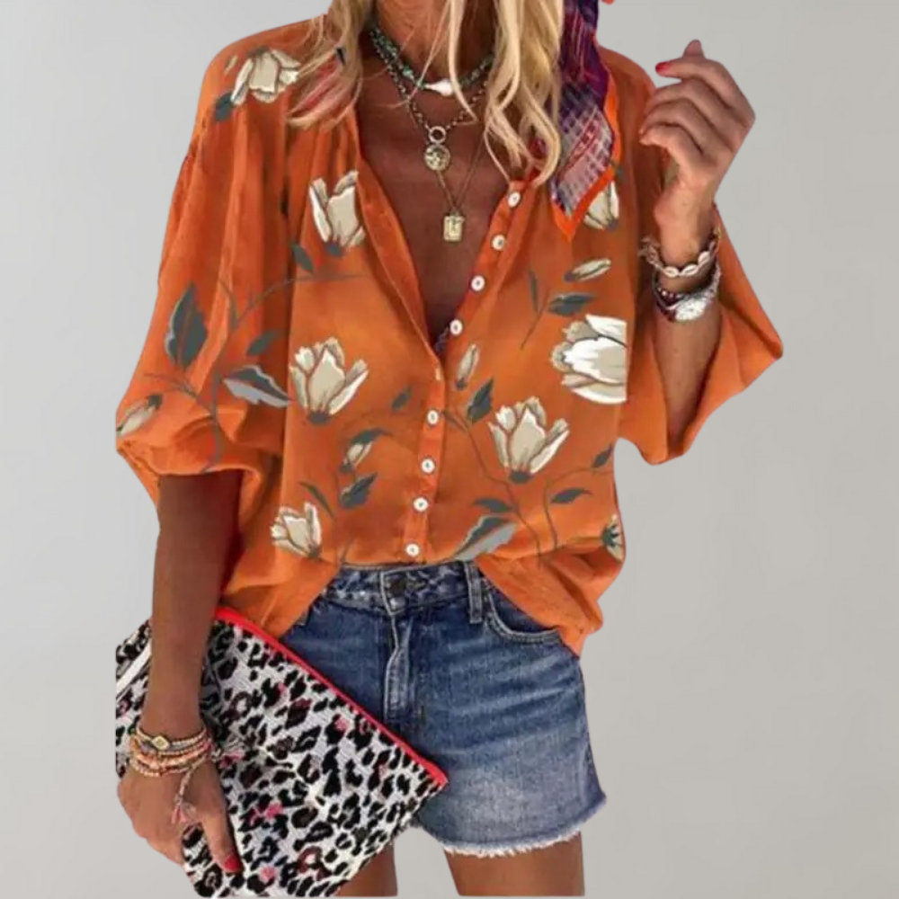 Blouse à Imprimé Floral pour Femmes Graziella - Top Décontracté, Ample et Élégant, Parfait pour l'Été