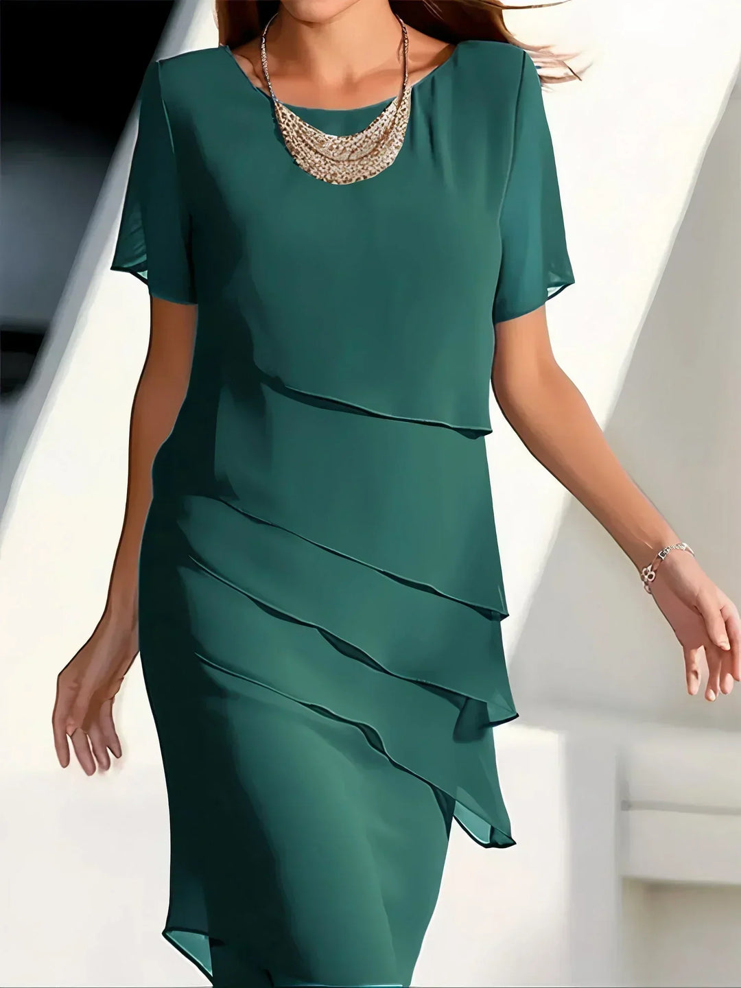 Marieke | Robe midi en chiffon à plusieurs couches - élégante, fluide et parfaite pour toutes les occasions