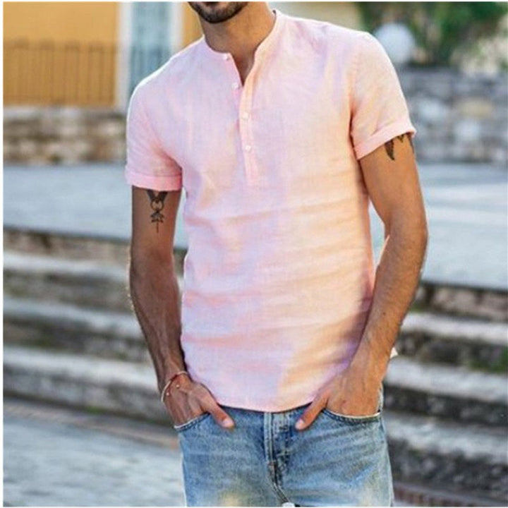 Chemise en lin pour hommes élégant - Blouse vintage décontractée avec des détails de boutons raffinés.