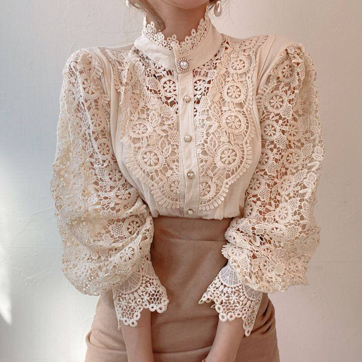 Zahirah - Blouse élégante pour femmes avec manches bouffantes et un col haut raffiné pour un look chic.