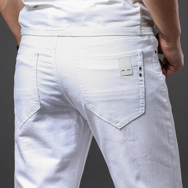 Pantaloons en Denim Élastique Blanc Élégant - Confort et Style pour Toutes les Occasions