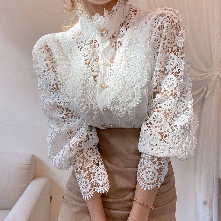 Zahirah - Blouse élégante pour femmes avec manches bouffantes et un col haut raffiné pour un look chic.