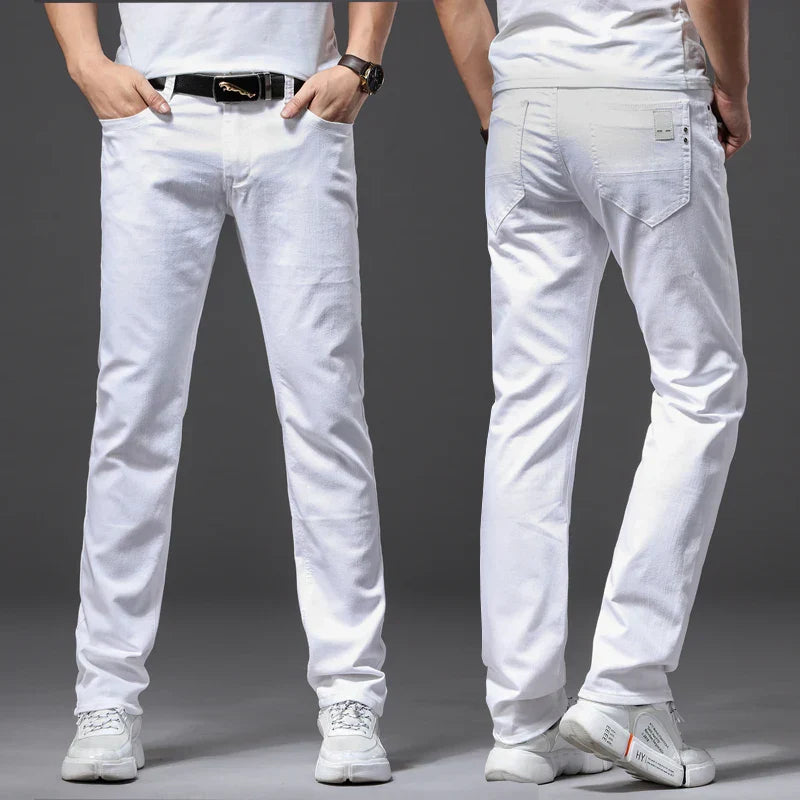 Pantaloons en Denim Élastique Blanc Élégant - Confort et Style pour Toutes les Occasions