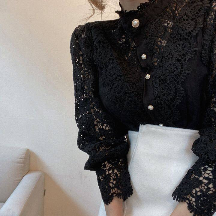 Zahirah - Blouse élégante pour femmes avec manches bouffantes et un col haut raffiné pour un look chic.