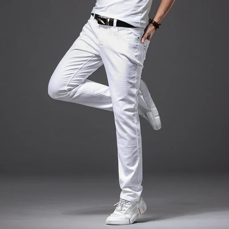 Pantaloons en Denim Élastique Blanc Élégant - Confort et Style pour Toutes les Occasions