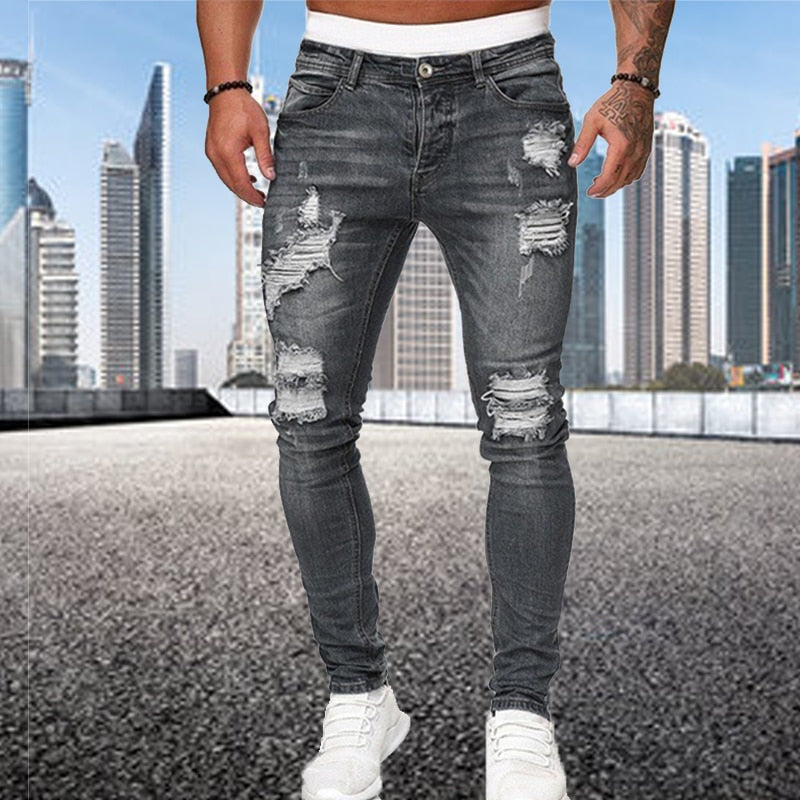 Jeans skinny pour hommes élégants - pantalon en denim déchiré tendance avec une coupe slim